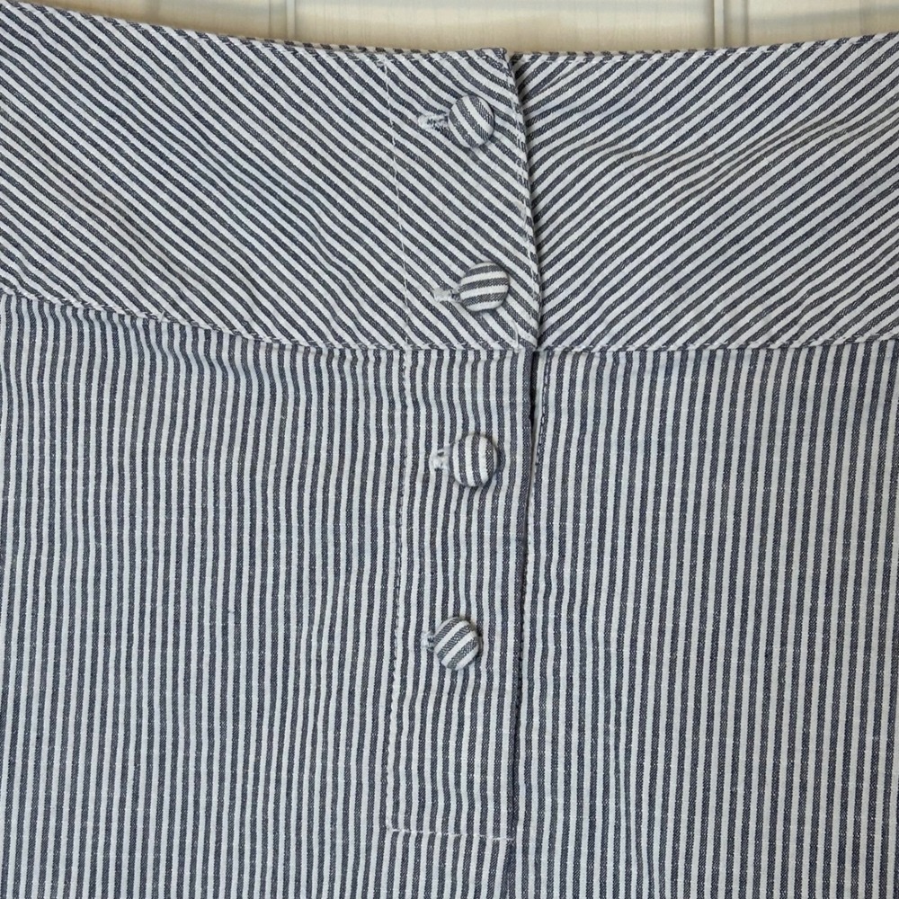 FOR CYNTHIA Petite Striped A-Line Button Front Skirt Navy White Classic Coastal - Picture 2 of 8